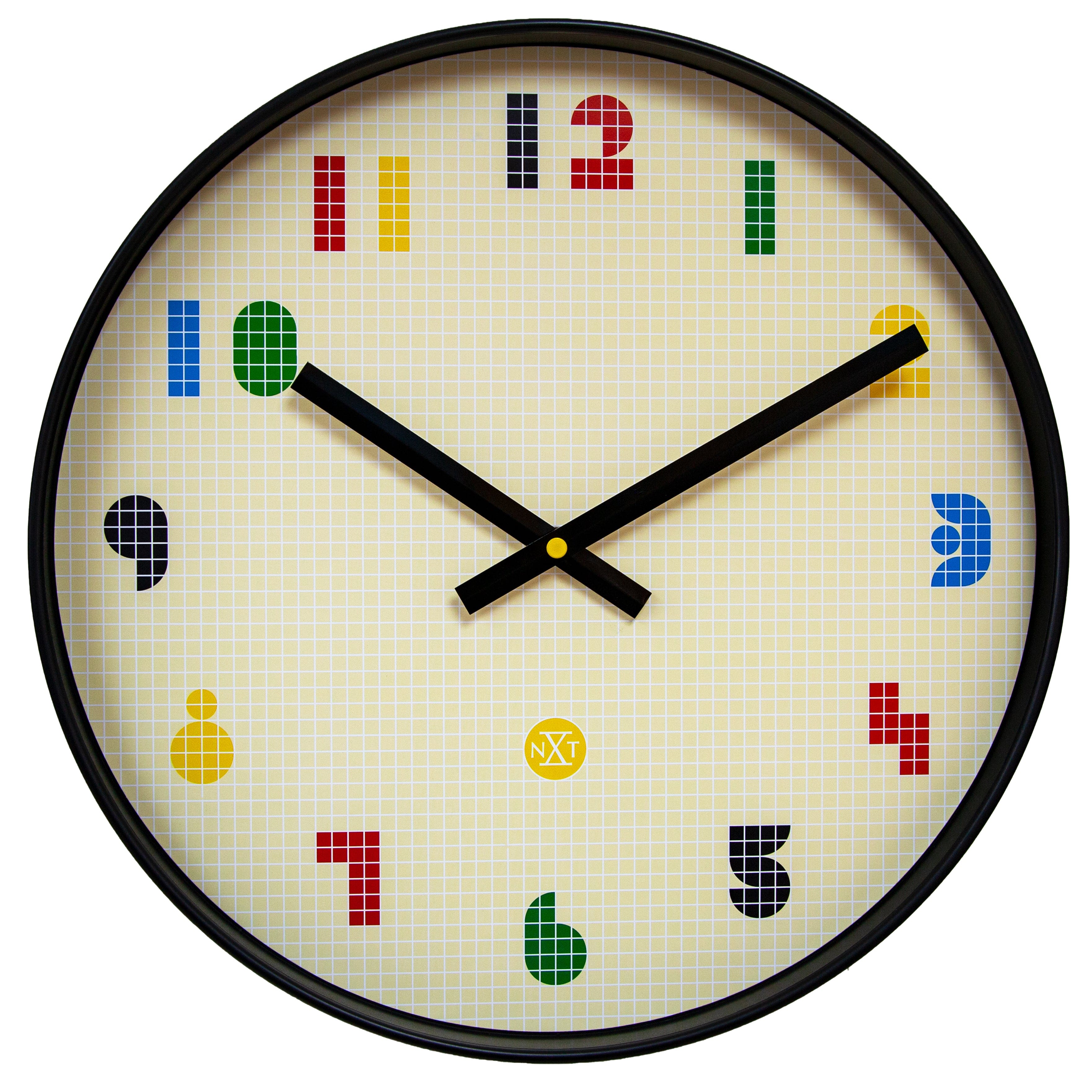 NeXtime wandklok van 35 cm met stille werking, zwart en multicolor, gemaakt van ABS, model 'Bit'.